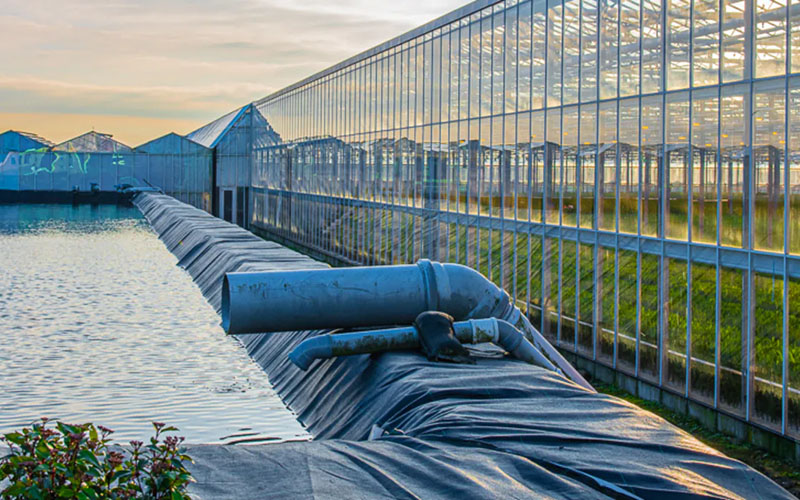 Greenhouse outdoor irrigation pond